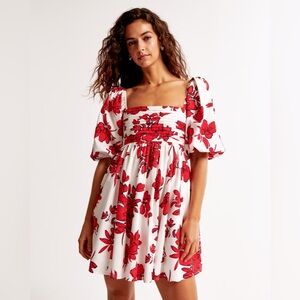Abercrombie Emerson Poplin Puff Sleeve Mini Dress New With Tags Red Floral